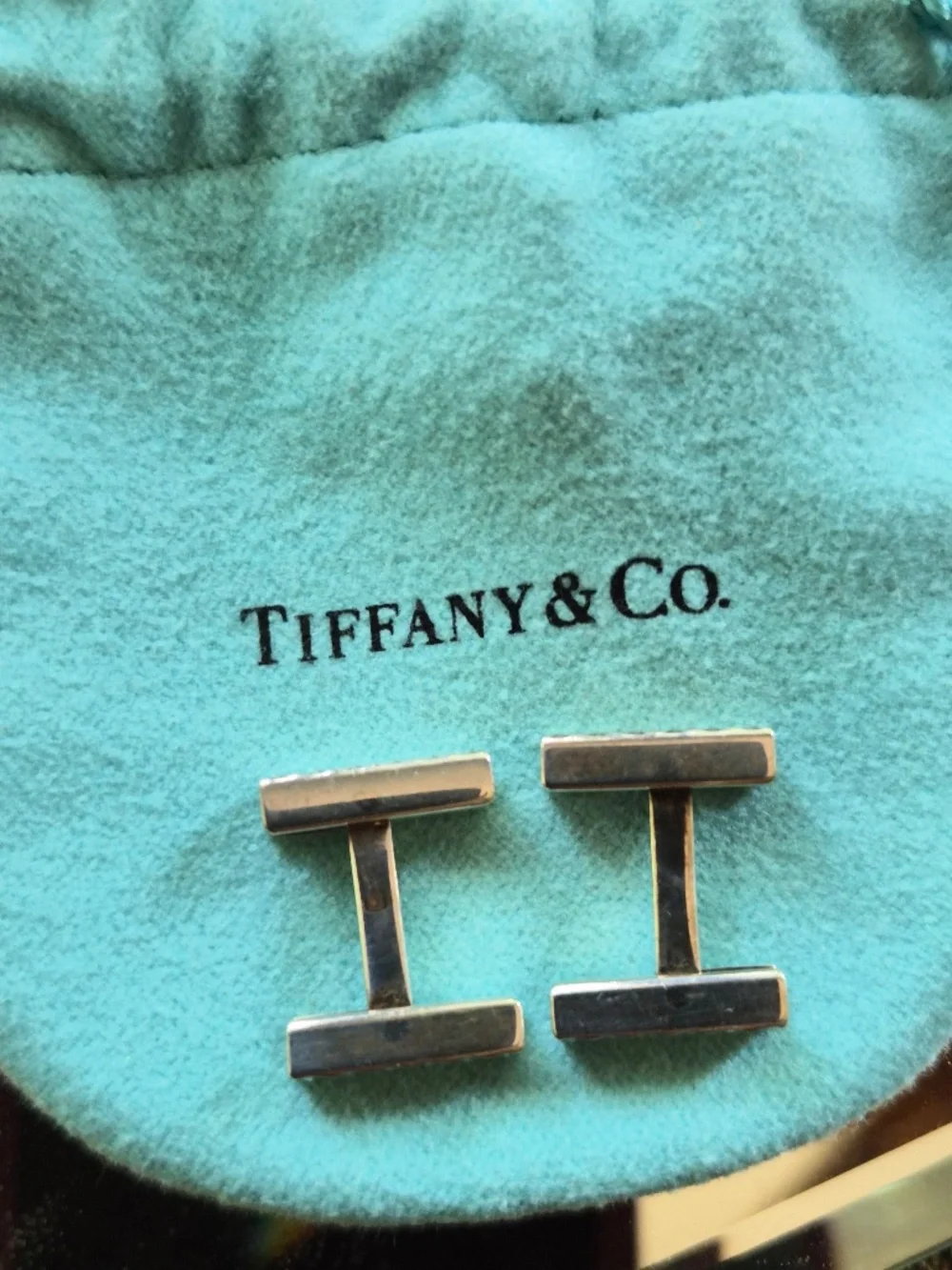 Authentic Tiffany & Co. Sterling Silver Textured Bar Cufflinks - Diamond Design